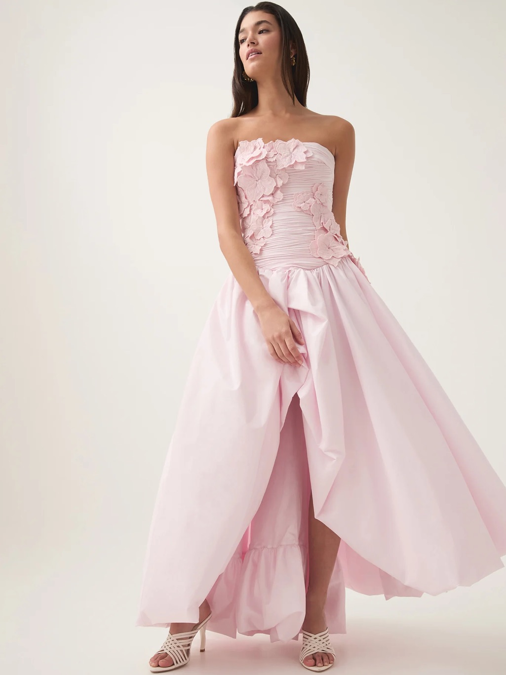 Aje Splendour Embroidered Floral Detail Strapless Gown Pastel Pink New With Tags
